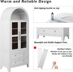 Tall Arched Cabinet with Glass Doors, Wood Kitchen Pantry & Arch Bookcase with 2 Large Drawers & Adjustable Shelves/Golden Handles for Kitchen Dining Room Living Room (White)