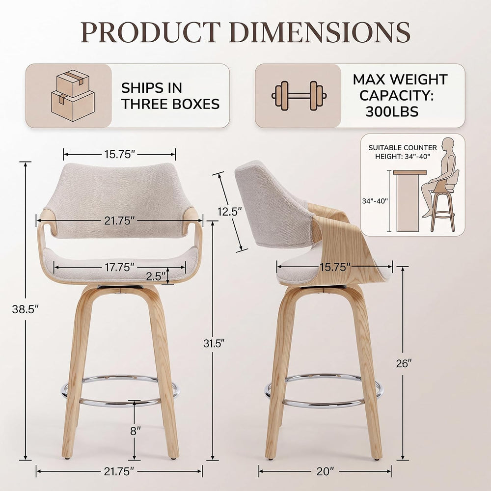 26'' Modern Barrel Swivel Counter Stools Counter Height Swivel Bar St...