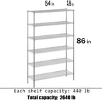 18" Deep x 54" Wide x 86" Height Wire Shelving Kit | 6-Tier | NSF Commercial Storage Rack Unit