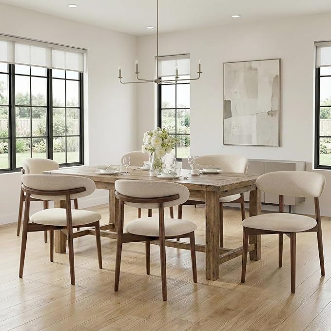 Dining Room Chairs Set of 6, Upholstered Farmhouse Dining Chairs, Modern Fabric Kitchen Chairs with Solid Wood Leg,Beige
