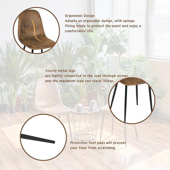 Homy Casa Dining Chairs Set of 4 Modern Style Mid Century Chair for Kitchen Dining Room Accent Chair in Dark Brown, Black Leg 16.9 in x 18.1 in x 33.9 in