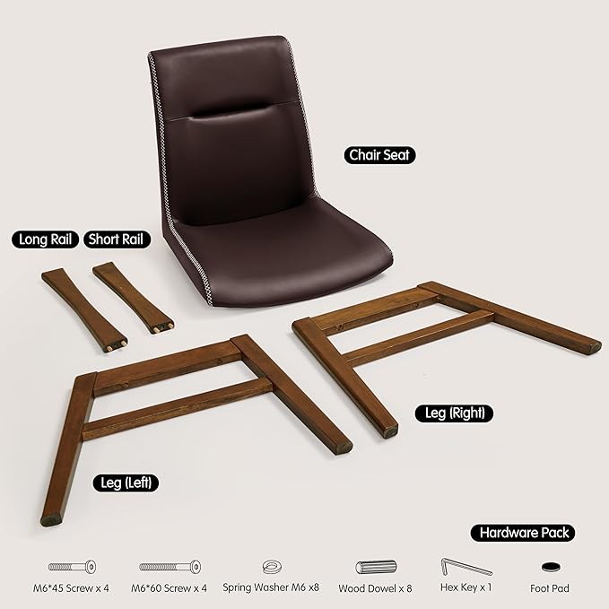 SyMax Dining Chairs Set of 8, Faux Leather Dining Room Chairs with Stitched Edge Trim, Modern High-End Kitchen Side Chairs for Bedroom, Living Room, Dark Brown