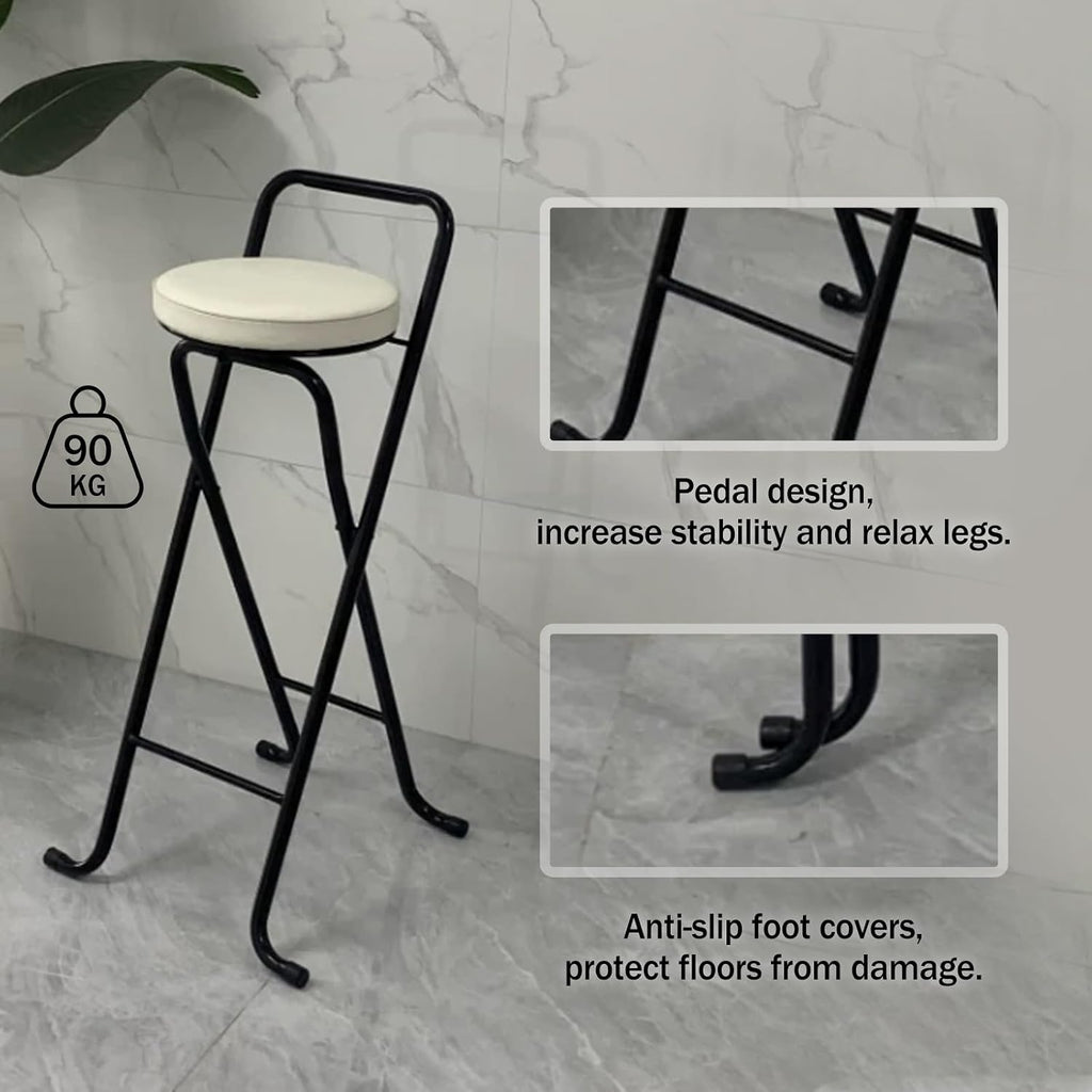 Folding Stool, Metal Bar Stools, Island Chairs 32", Padded Folding Chairs, Tall Bar Stools for Kitchen Counter, Bar, Garage, Workshop