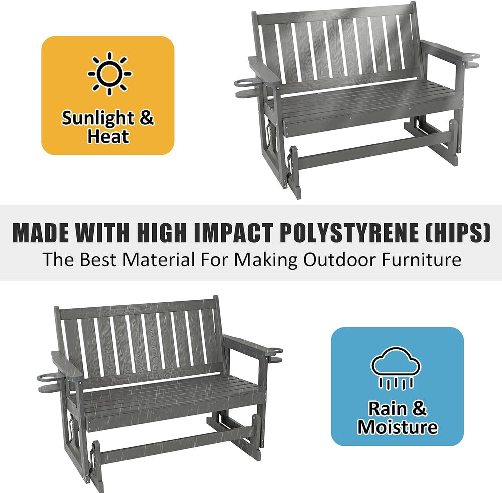 Poly Lumber Patio Glider, HIPS Material Weather-Resistant Swing Bench for Out...