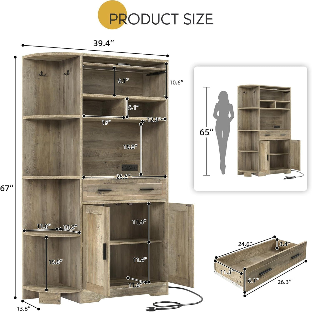YITAHOME Kitchen Pantry Storage Cabinet, 67" Tall Kitchen Hutch with Out...