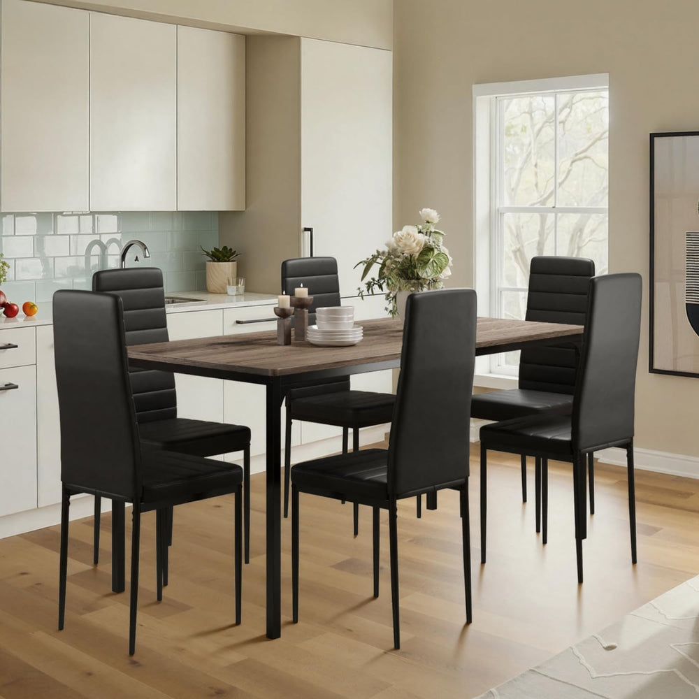 Gizoon 7-Piece Dining Table Set for 6, 63" Kitchen Table & PU Chairs...