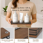 Bathroom Tray for Counter Top Organizer – Oak Wood Vanity Tray with Metal Frame for Dresser, Kitchen, Nightstand – Black & Brown Decorative Storage