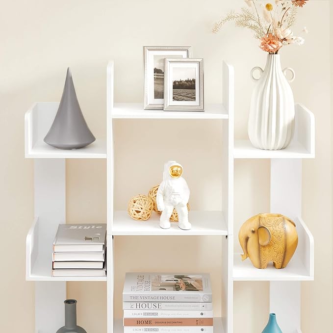 VASAGLE Bookshelf, Tree-Shaped Bookcase with 13 Storage Shelves, Rounded Corn...