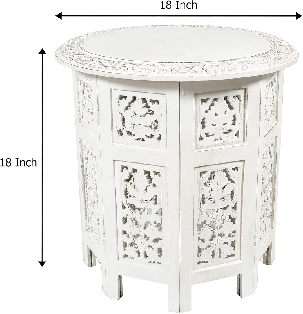 COTTON CRAFT Solid Wood End Table - Hand Carved Folding Accent Side Table