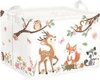 Clasty Animal Flower Kid Storage Basket Foldable Laundry Hamper, 36L Fox | Rectangle Clothes Book Gift Toy Organizer Bin, Playroom Bedroom Bathroom, Deer Raccoon, Girl Woodland Nursery Decor Basket