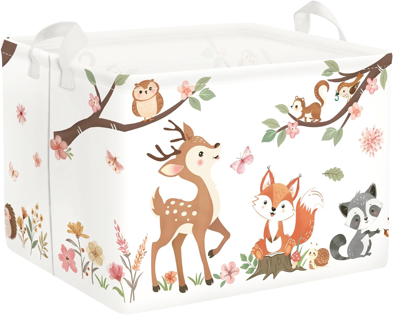 Clasty Animal Flower Kid Storage Basket Foldable Laundry Hamper, 36L Fox | Rectangle Clothes Book Gift Toy Organizer Bin, Playroom Bedroom Bathroom, Deer Raccoon, Girl Woodland Nursery Decor Basket