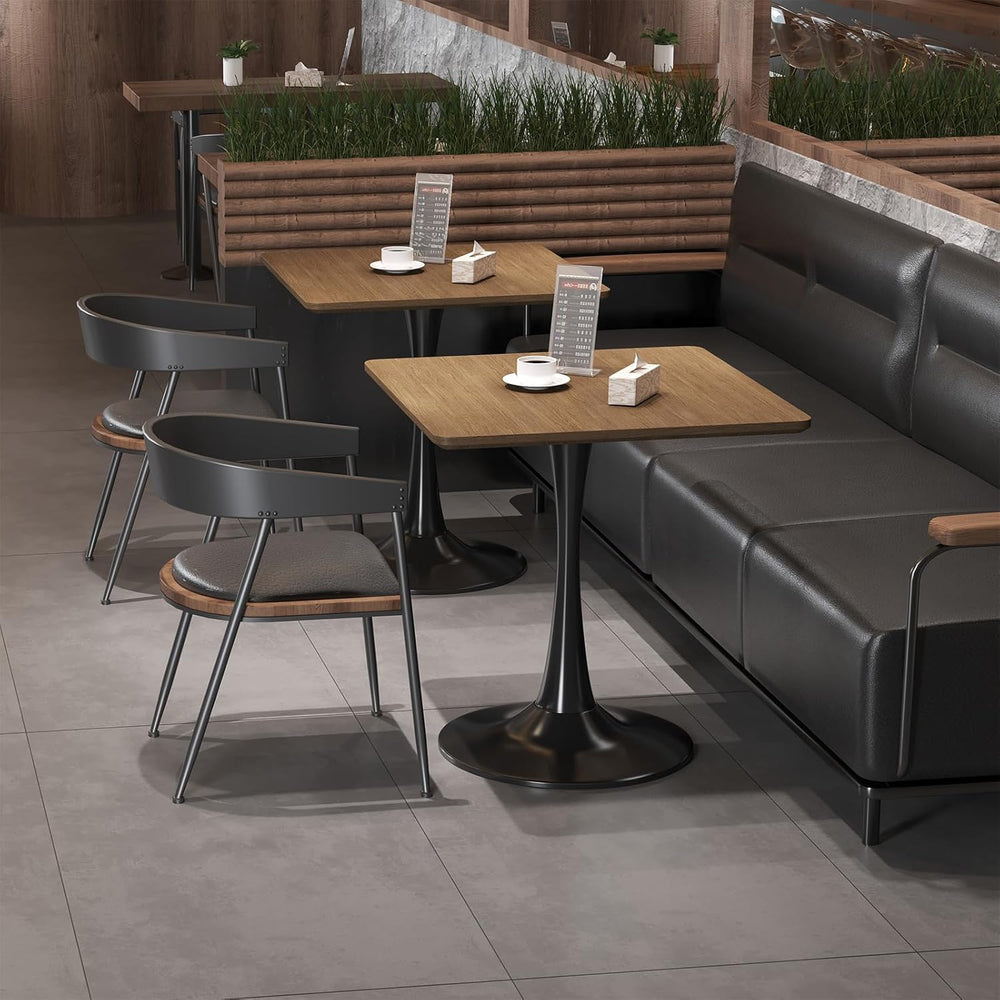 Walnut Square Tulip Table for 2, 24 Inch Small Dining Table with Metal Pedest...