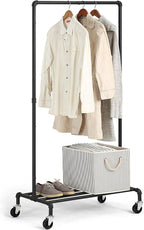 SunnyPoint Industrial Loft Style Rolling Garment Rack - Rolling Clothes Organizer (Single Rack)