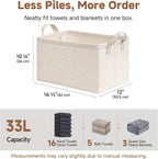 StorageWorks Storage Bins, Shelves Baskets for Organizing, Large Fabric Closet Organizers with Handles, Metal Frame, Beige（Cotton-linen）, 2-Pack
