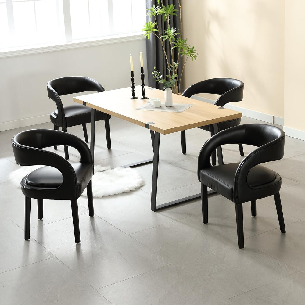 Shunzhi Black PU Leather Dining Chairs Set of 4, Modern Upholstered Dining Ro...