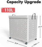 UAK Laundry Basket with Wheels, Collapsible Plastic Laundry Hamper with Handle, Foldable Laundry Basket Organizer for Laundry and Bathroom Light Grey, XXXXL (110L)