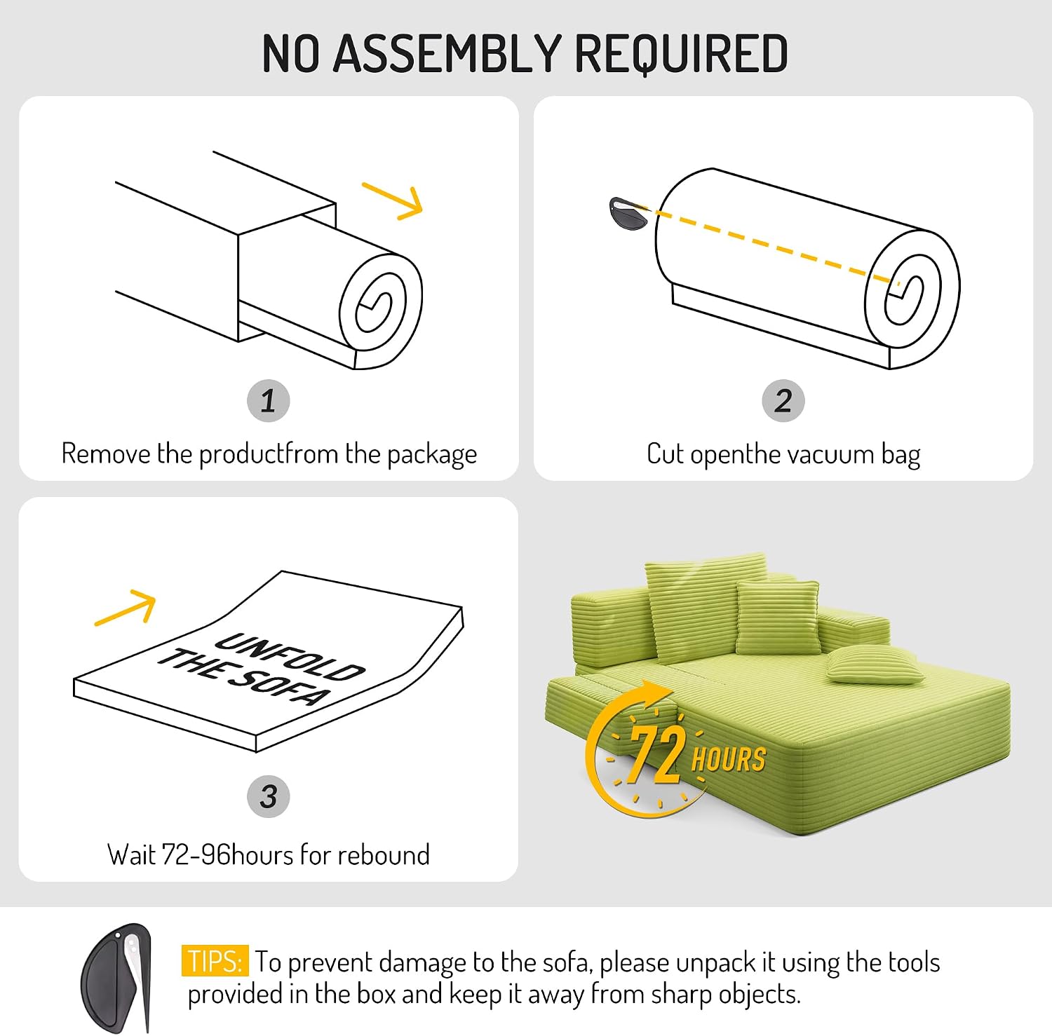 48.5" Boneless Chaise Lounge Chair Sofa Bed Indoor with Zip-Down Convertible Armrests & Backrest, Oversized Cloud Upholstered Compression Sleeper Couch Reading Chairs w/Side Pockets