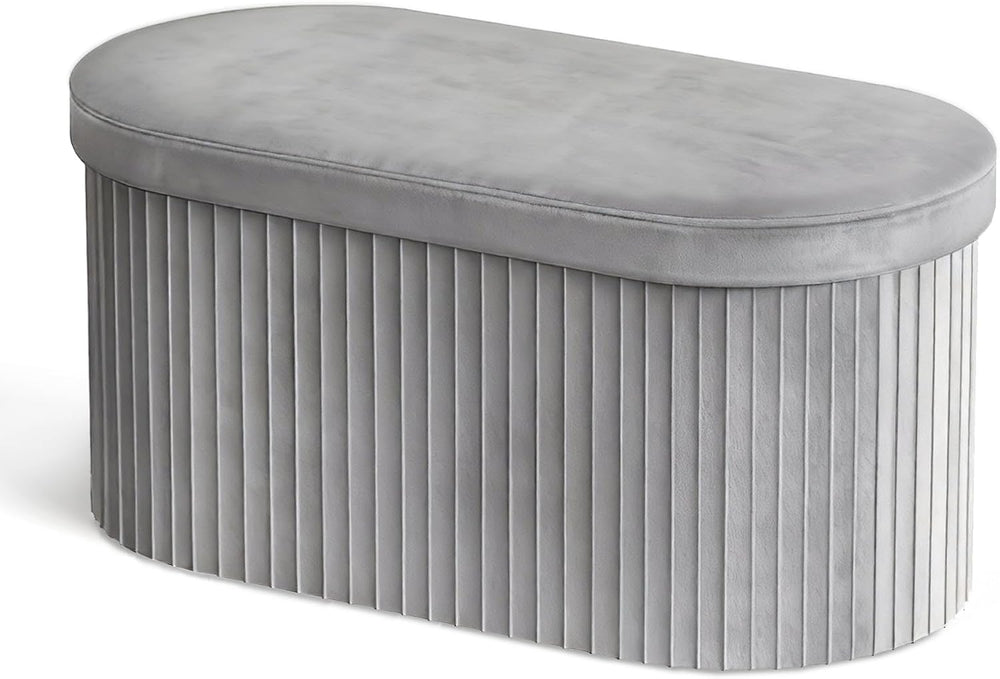 GLAXYFUR Folding Storage Ottoman, Velvet Upholstered Foot Rest, 30 Inches Ova...