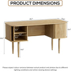 Furniway 55" Modern Writing Desk with Sliding Doors, Wood Home Office Desk with Storage, Computer Desk for Study, Living Room, Dorm, Natural