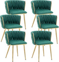 Kiztir Velvet Dining Chairs Set of 6 Woven Dining Chairs with Gold Metal Legs Upholstered Modern Dining Room Chair for Living Room, Bedroom, Kitchen (Green, Set of 6)