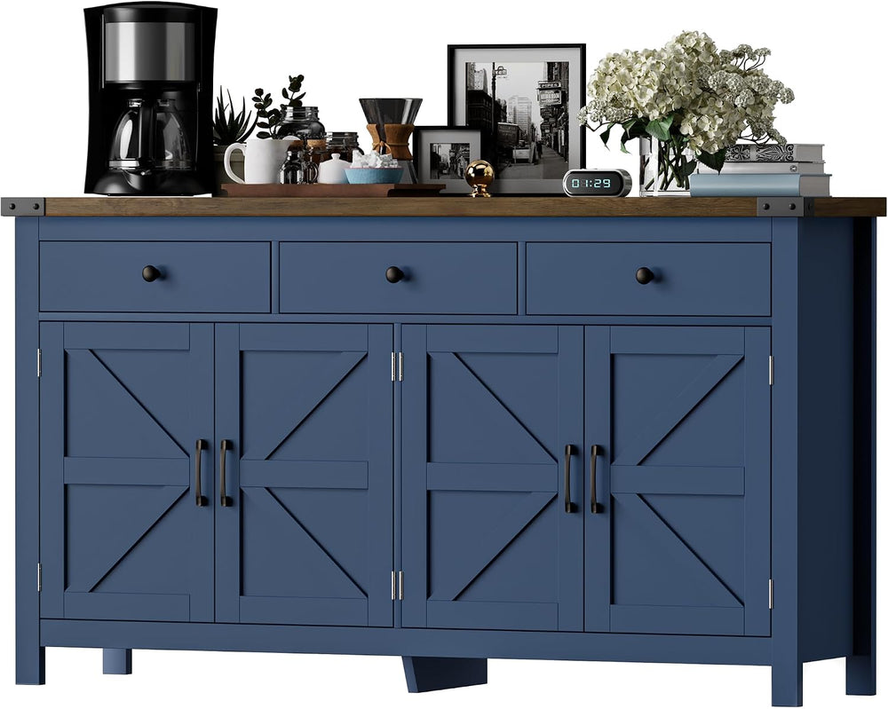 VVFLU 63" Sideboard Buffet Cabinet with Storage, Coffee Bar with 3 Drawe...
