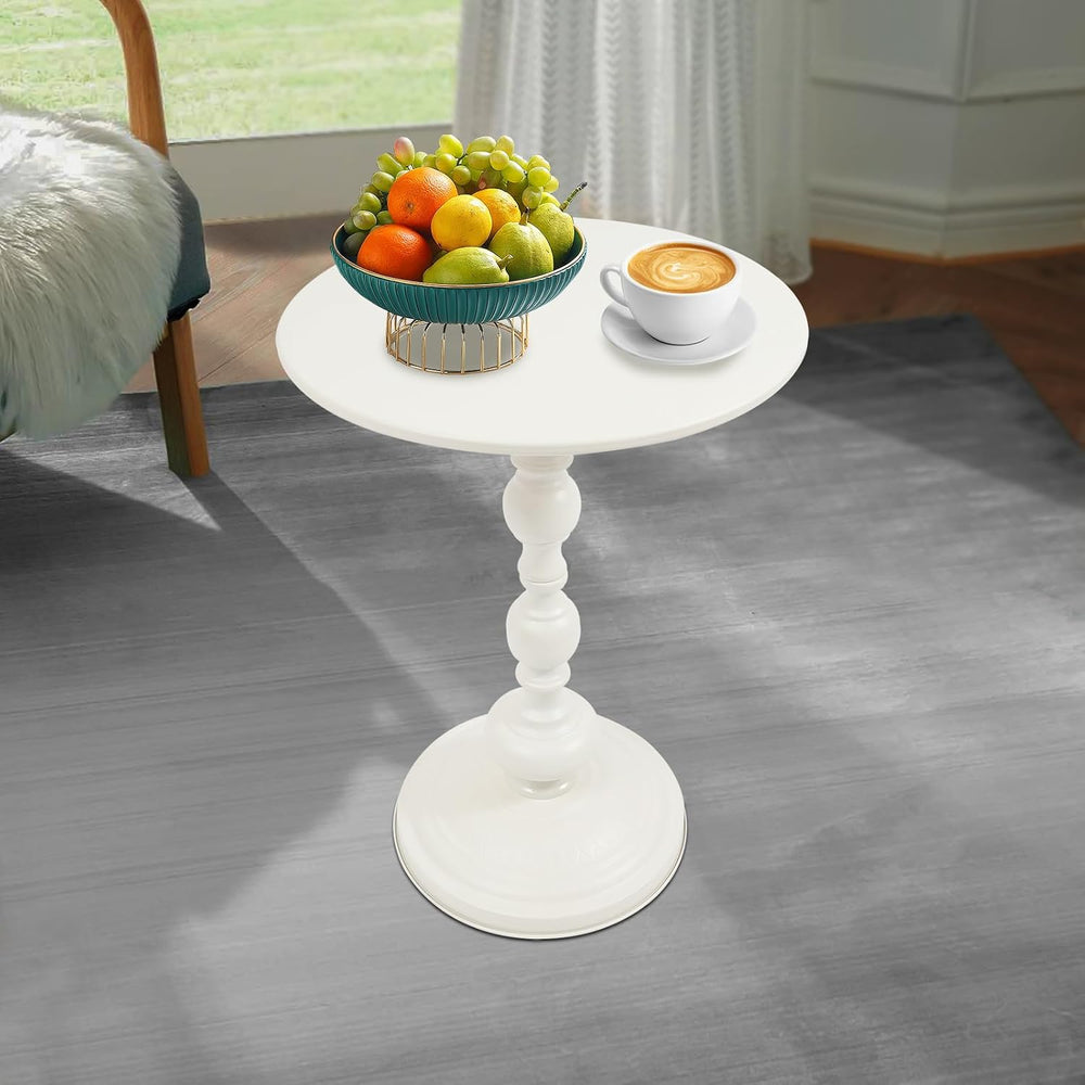 Small Round Side Table - Retro Metal Pedestal End Table for Living Room, Bedr...