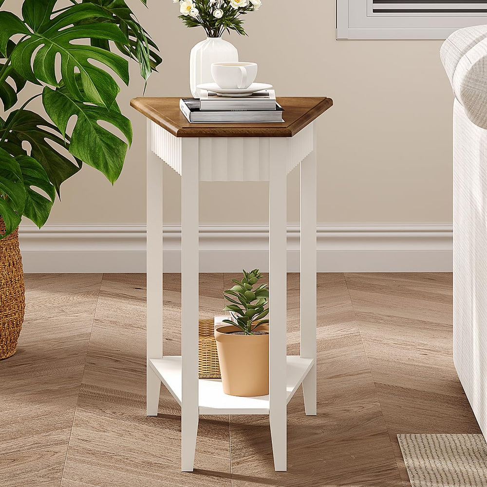 ChooChoo Wedge End Table, Narrow Triangle Side Table with 2-Tier Storage Shel...