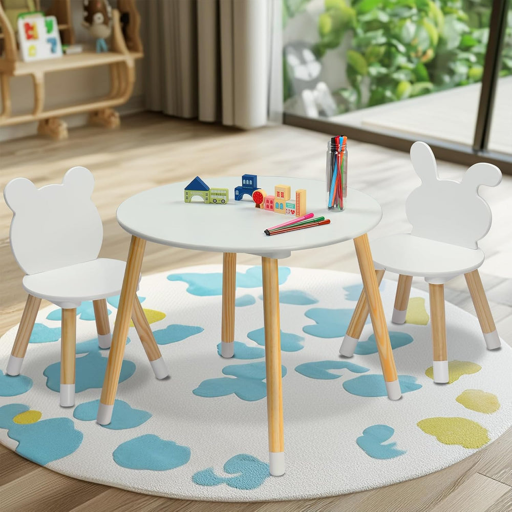 3 Pieces Multi-Activity Round Tables,Wood Table and Chairs Set,Study Dining R...