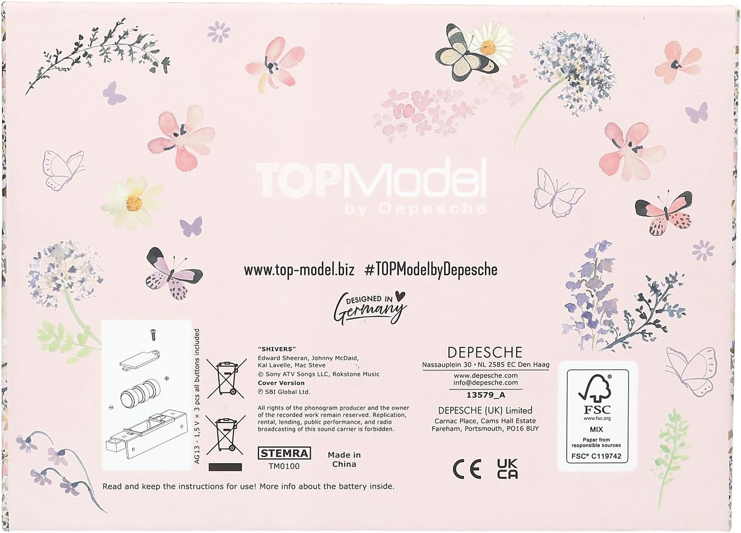 Depesche TOPModel Summer Feeling 13579 Large Jewellery Box in Pink with Model Motif and Floral Details, Jewellery Box with Code, Sound and Mirror