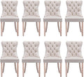 Velvet Upholstered Dining Chairs Set of 8, Modern Style Kitchen Side Chairs with Nailhead Trim and Wood Legs,Metal Pulling Ring for Dining Room Living Room(Beige)
