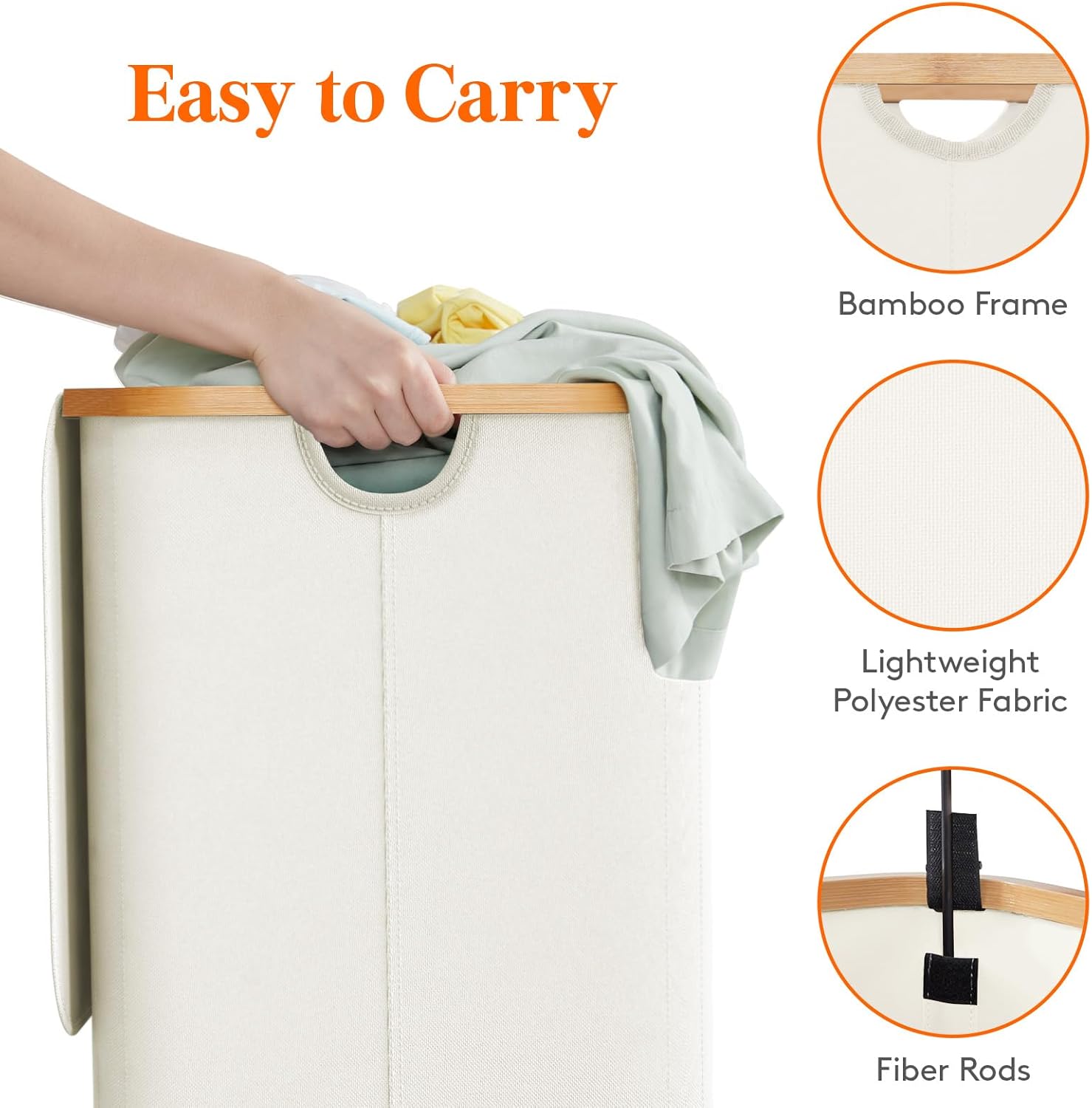 Lifewit 150L Laundry Basket with Lid, Clothes Hampers for Laundry with Bamboo Handles and A Removable Bag, Large Foldable Laundry Hamper for Bedroom, Bathroom, Dorm, Laundry Room, Off White