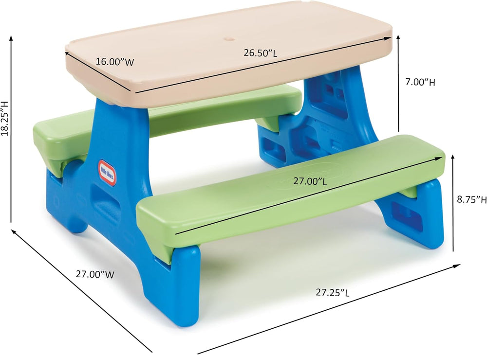 Little Tikes Easy Store Jr. Picnic Table with Umbrella - Blue / Green, 27.25&...