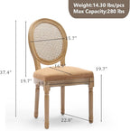 Rattan Back Upholstered Dining Chairs Set of 2 French Country Oval Kitchen Side Chairs with Wood Legs for Dining Room, Kitchen, Restaurant(Tan-Rattan)