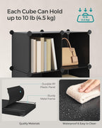 SONGMICS Cube Storage Organizer, Set of 16 Plastic Cubes, Closet Storage Shelves, DIY Plastic Closet Cabinet, Modular Bookcase, Shelving with Doors for Bedroom, Living Room, Black and White ULPC44HS