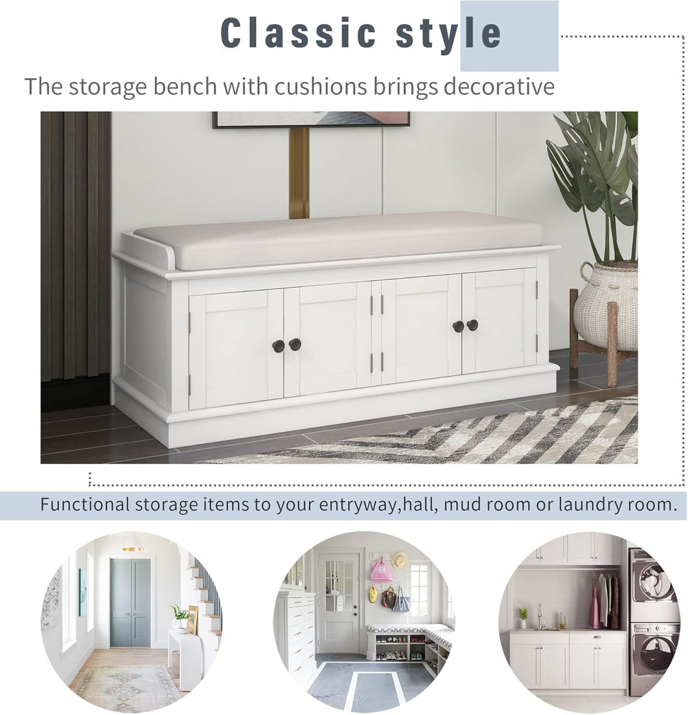 GDFStudio Jasd Storage Bench with 4 Doors and Adjustable Shelves, Removable C...