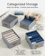 Closet Organizers and Storage - Fabric Clothes Organizer with Handles, Foldable Jeans Organizer for Clothes, Drawer Organizer for Shirts, Bra, Sweater, Scarf, 4 Pack, Grey