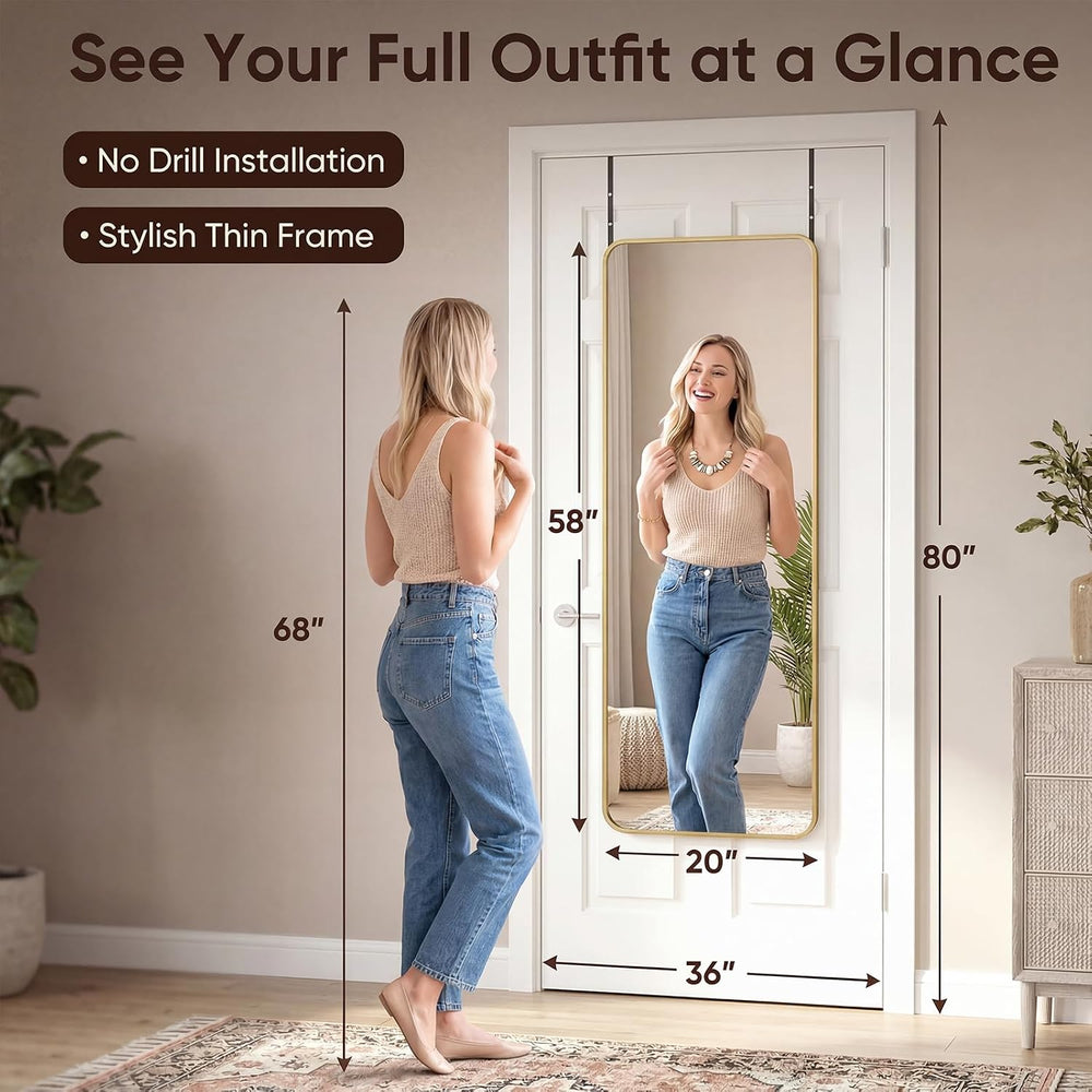 Antok 58"x20" Over the Door Full Length Mirror, Hang or Floor Stand...
