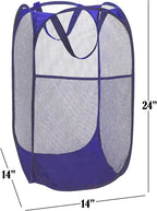BATTOO Deluxe Strong Mesh Pop up Laundry Hamper Basket with Side Pocket Foldable Hamper for Laundry Room, Bathroom, Kids Room, College Dorm or Travel Royal Blue
