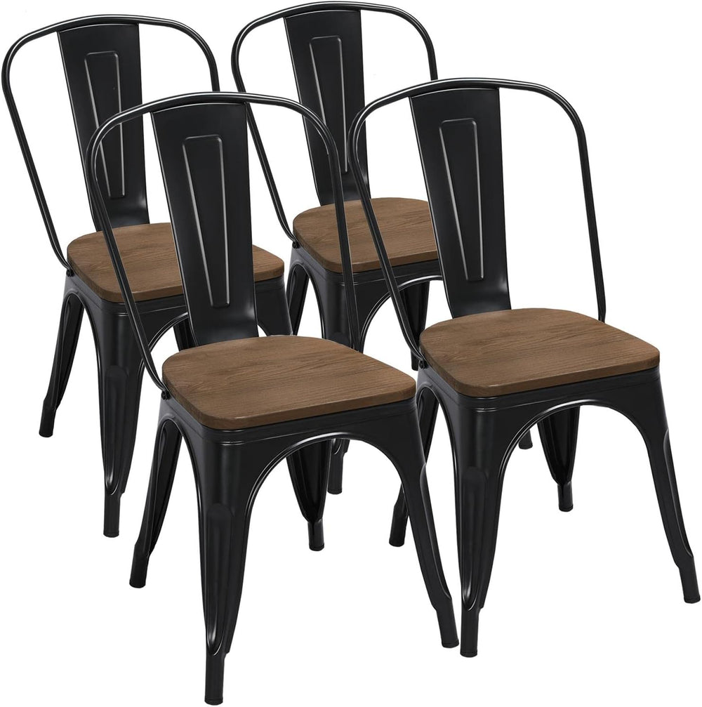 Yaheetech Metal Dining Chairs Set of 4, Stackable Kitchen Chairs, Black
