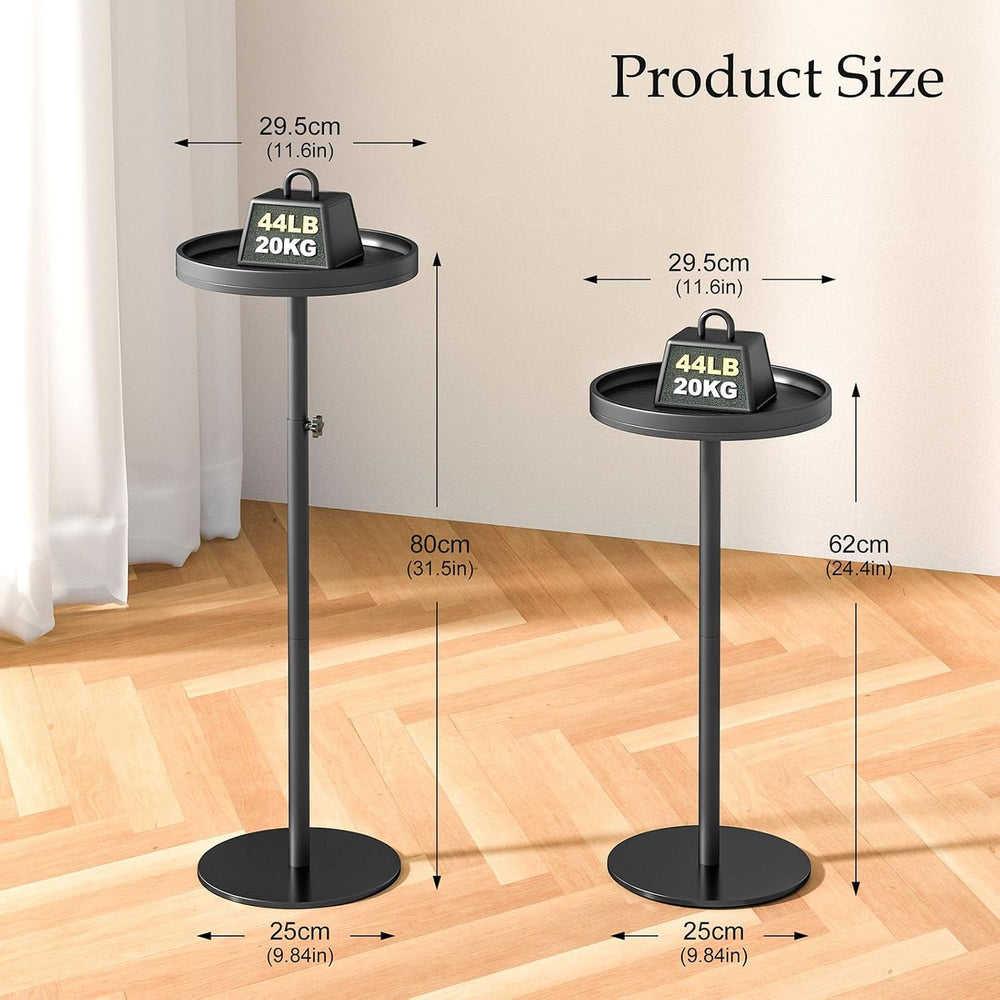 Round Side Table, Small Drink Table for Small Spaces, Black | Adjustable Heig...