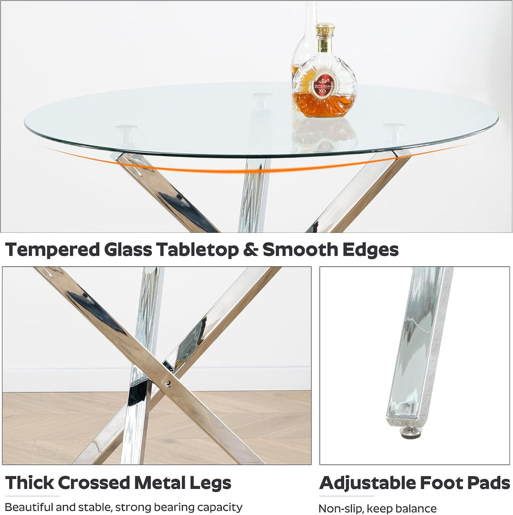 yeag 39 in Luxury Round Dining Table Set for 4, Modern Tempered Glass Top &am...