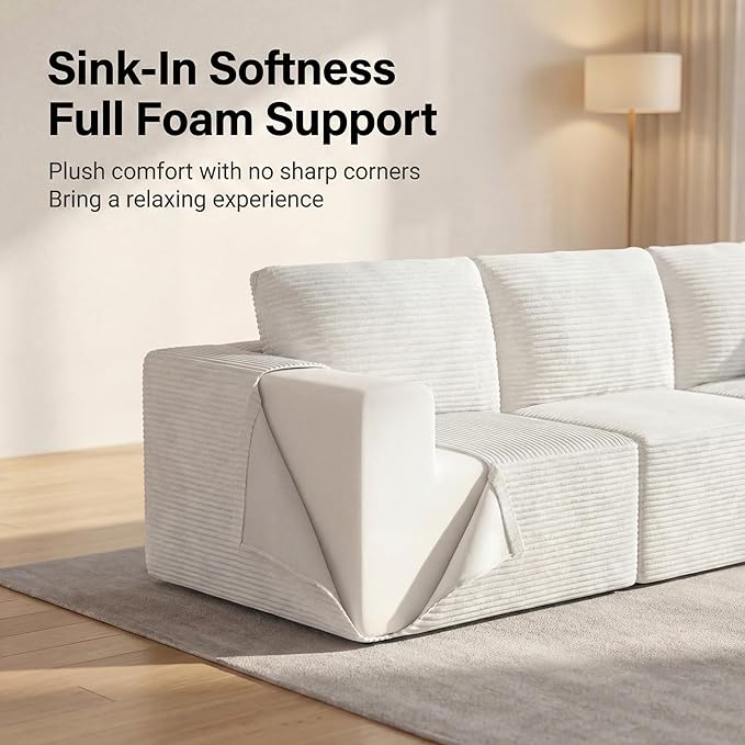 Homall Sectional Couches for Living Room, Modern Boneless Couch with Deep Seat, Upholstered Cloud Sofa, No Assembly Required (Beige, Four-Seater Sofa)