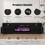Lemberi Fireplace tv Stand with 36 inch Fireplace Up to 90" TVs, LED Light Entertainment Center and Storage, 80" Modern Wood Media TV Console with Highlight Cabinet for Living Room (Black)