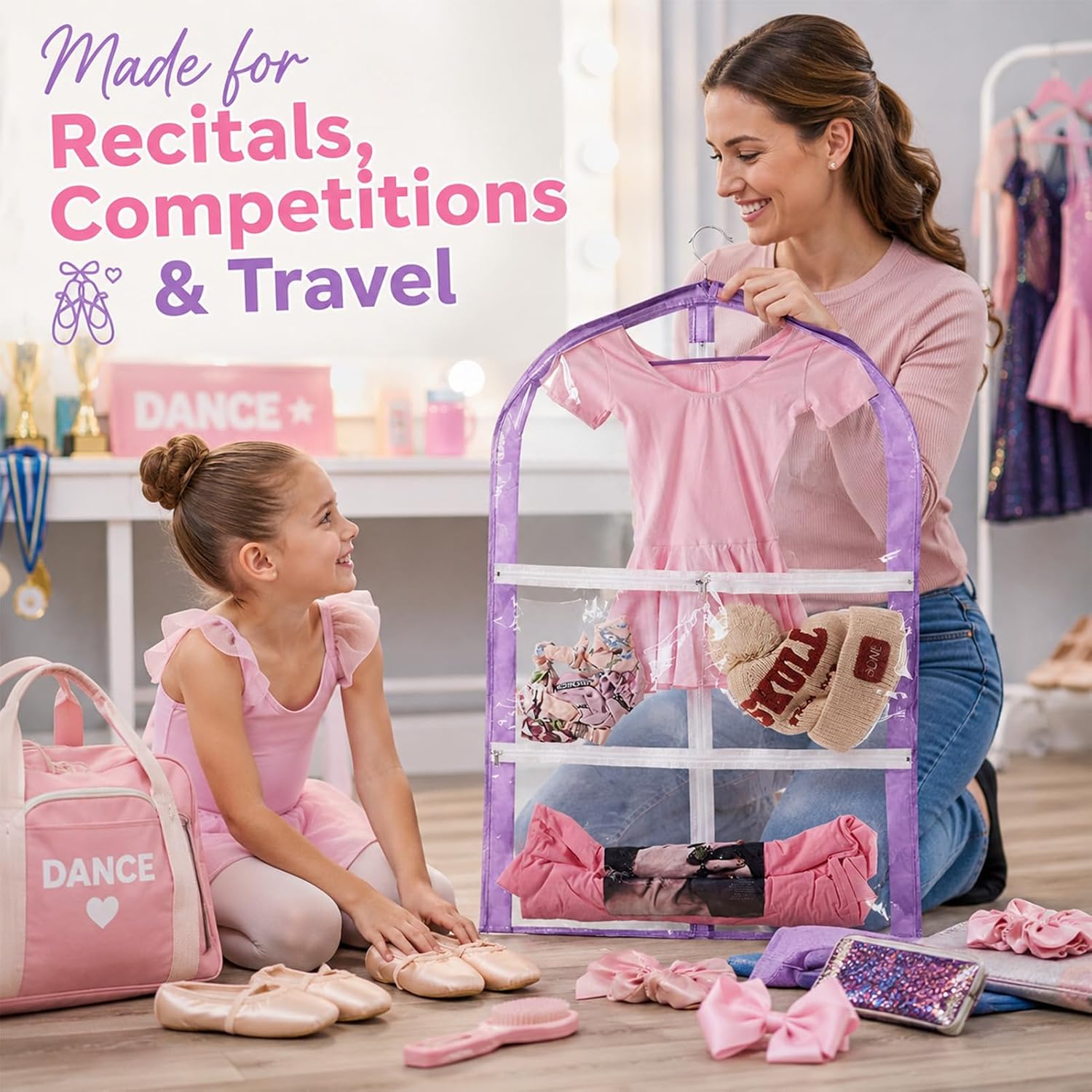 Clear Kids Garment Bags,3 Packs Garment Bag For Dance Costumes With Pockets,Foldable Garment Bags For Hanging Clothes Travel Storage,Dance Garment Bags For Dancers.35" Garment Dance Competition Bag