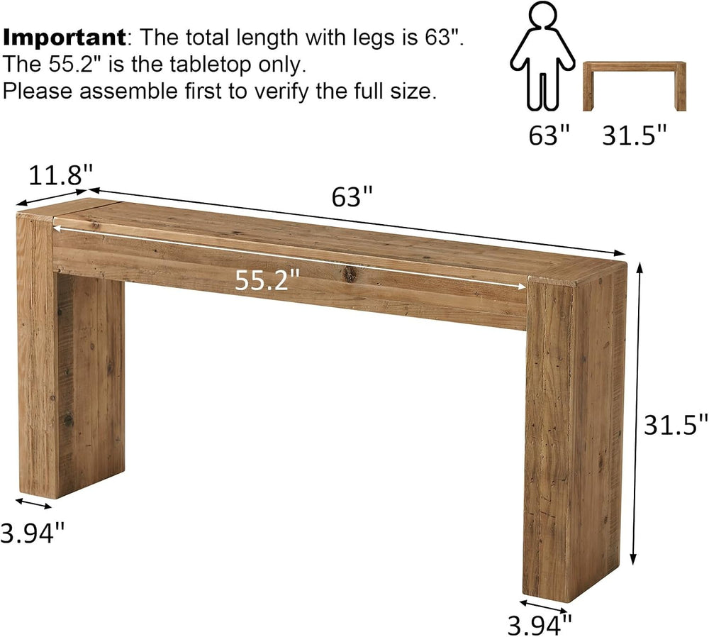 Reclaimed Solid Wood Console Table, 63" Long Farmhouse Entryway Table | ...