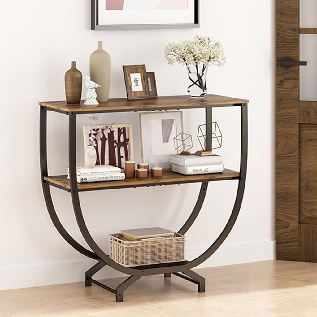 GILLAS 3 Tier Console Tables, 30" Height Entryway Table, Sofa Table Behind Couch, Industrial Entryway Furniture TV Stand with Storage for Living Room, Easy No-Extra-Tools Assembly, Rustic Brown