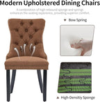Brown Dining Chairs Set of 2, Upholstered Tufted Linen Fabric Dining Room Chairs with High Back, Nailhead Trim and Black Solid Wood Legs, Modern Dining Chair for Dining Room, Kitchen(Brown)