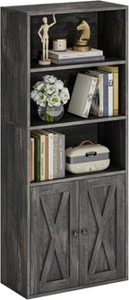 IRONCK Industrial Bookshelves and Bookcases with Doors 11.8 in Depth Floor Standing 5 Shelf Display Storage Shelves Bookcase Home Decor Furniture for Home, Office, Living Room, Bedroom