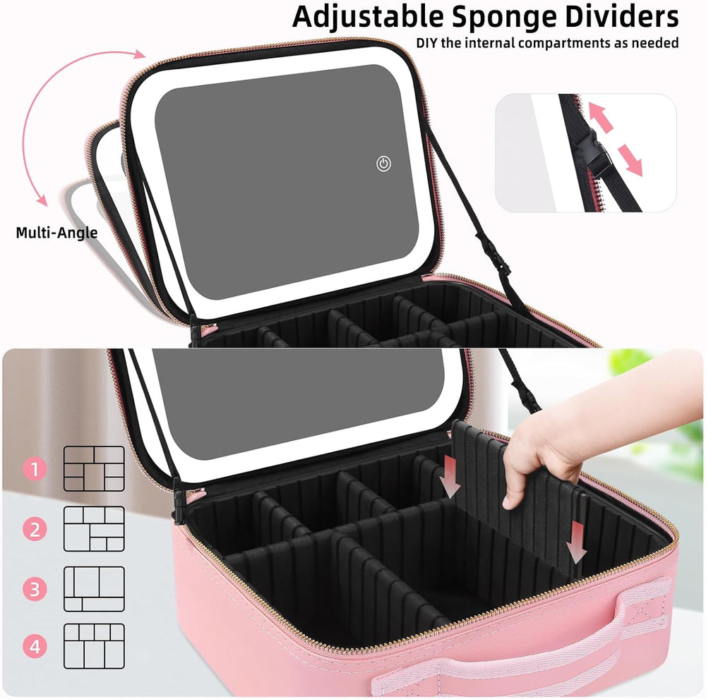 Makeup Case with Mirror and Lights, Travel Makeup Bag with Lighted Mirror, Ma...