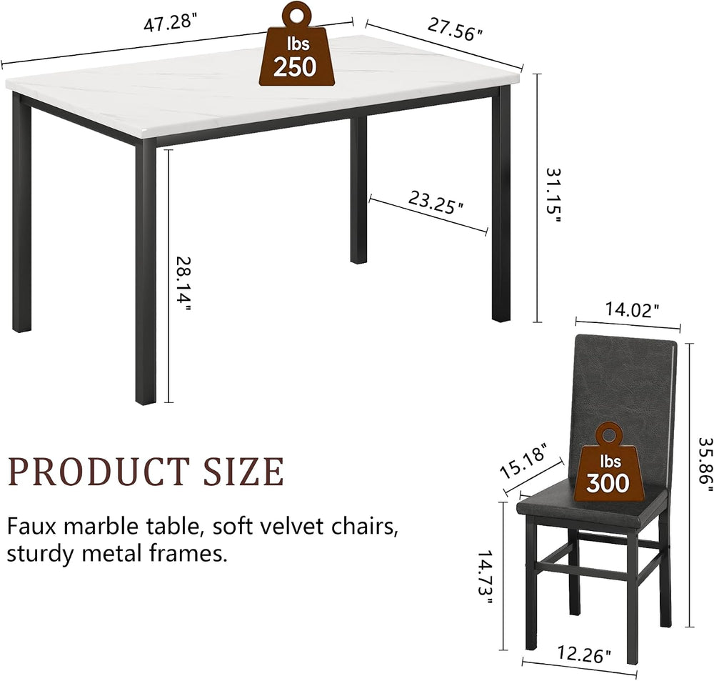 Dining Table Set for 4, 5-Piece Faux Marble Dining Set,4 Upholstered PU Chair...